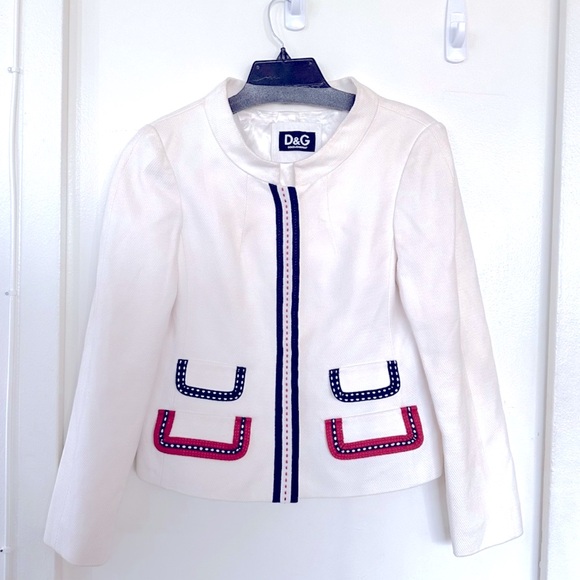 D&G Jackets & Blazers - 60's Jackie O Vibe D&G Summer Jacket White w Red White Blue Trim